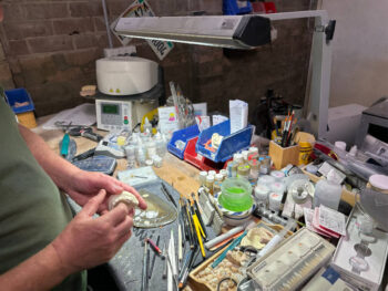 work desk in dental technician office